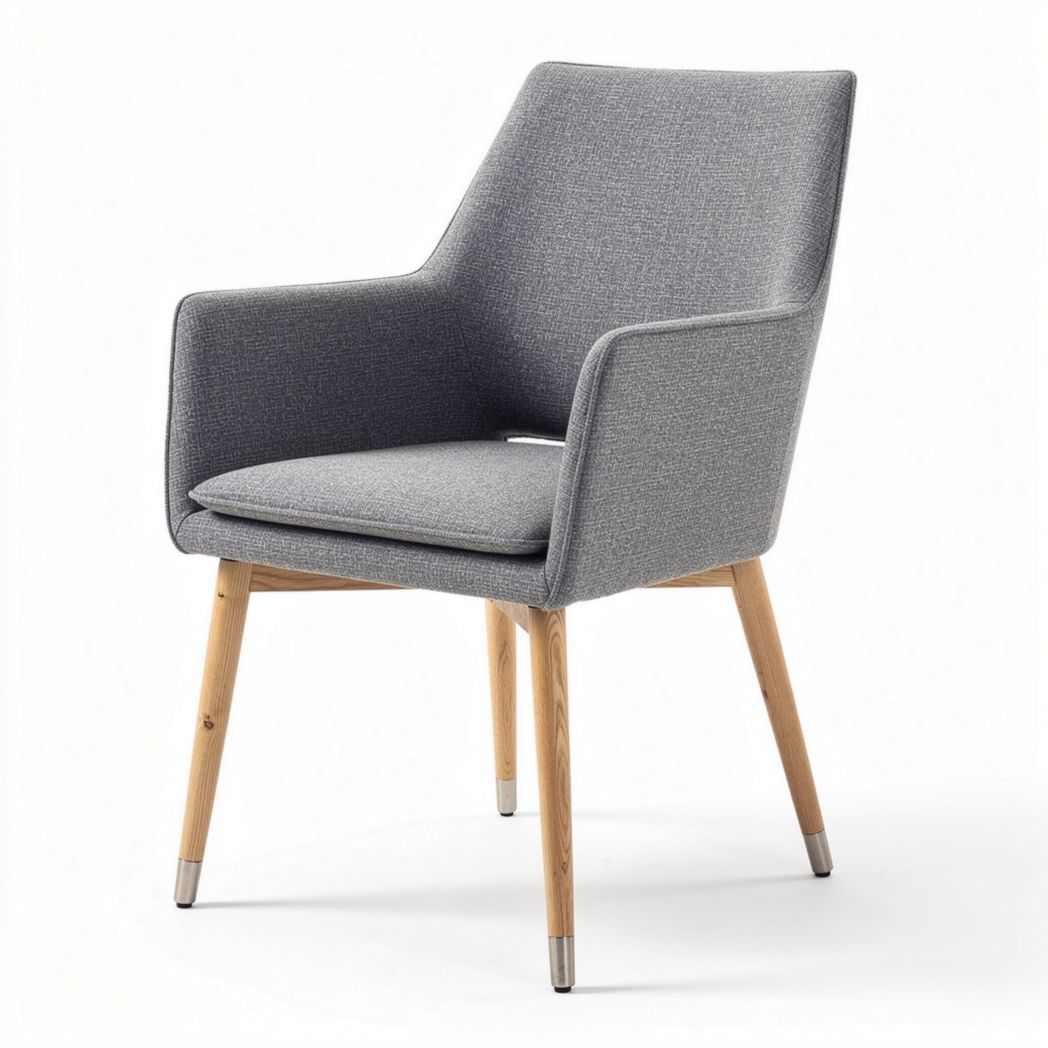 Gray upholstered chair with wooden legs and contemporary design 60 x 60 x 85cm