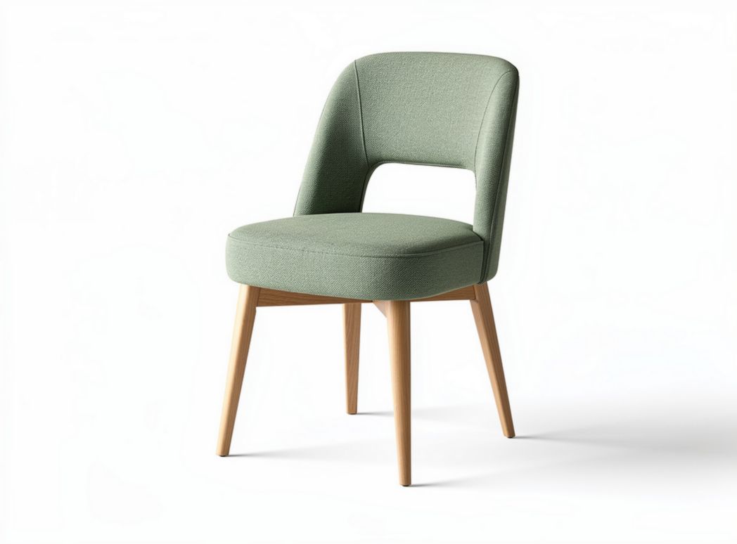 Green fabric dining chair with natural wood legs and ergonomic design 45 x 45 x 80cm