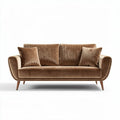 Velvet upholstered two-seater sofa with striped backrest in brown and cream