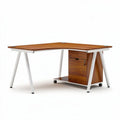 L-shaped wooden desk with storage cabinet and metal frame 150 x 75 x 75cm