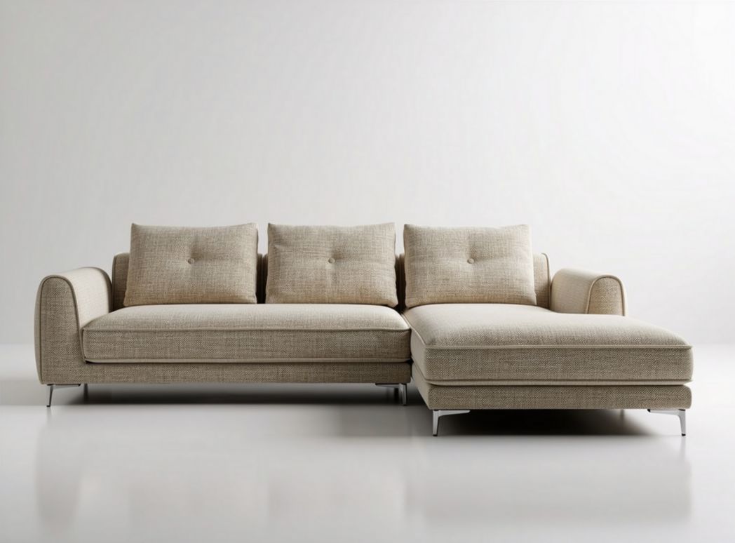 Sectional sofa with linen upholstery and chrome legs 220 x 100 x 85cm