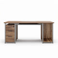 Wooden computer desk with storage drawers and metal frame 150 x 75 x 75cm