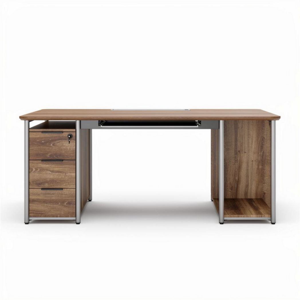 Wooden computer desk with storage drawers and metal frame 150 x 75 x 75cm