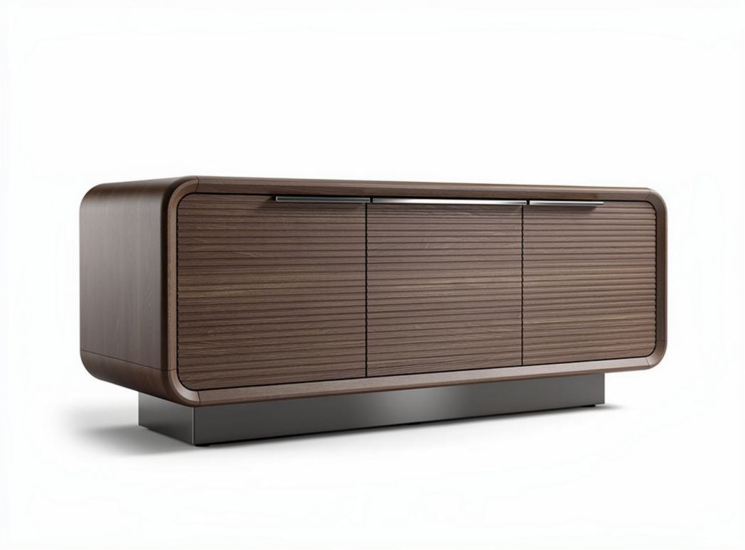 Wooden sideboard cabinet with sliding doors and metal base 150 x 50 x 70cm