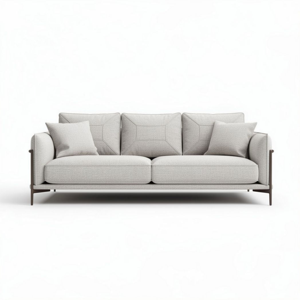 Modern light gray fabric sofa with metal frame and detachable cushions 200 x 90 x 85cm