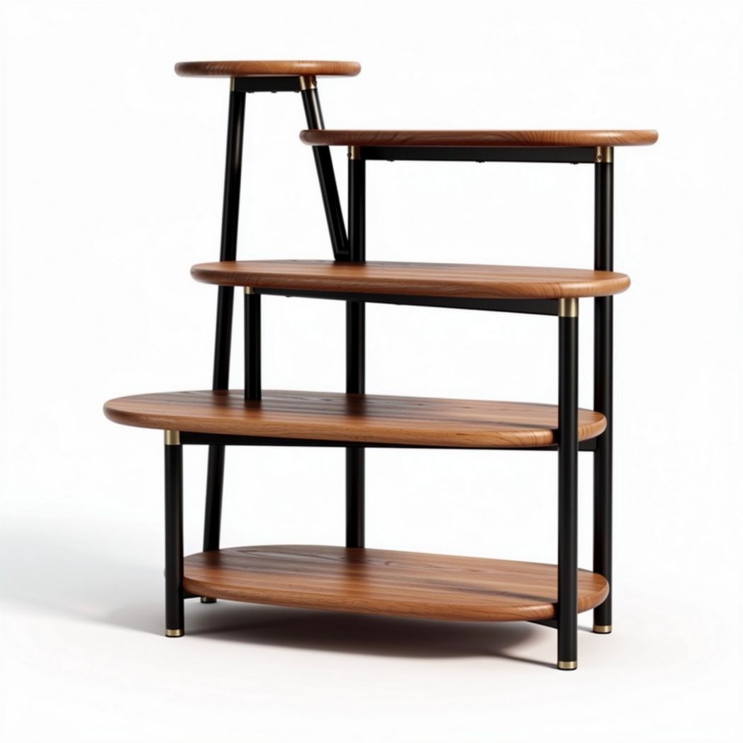 Wooden three-tier bookshelf with black metal frame dimensions 70 x 40 x 90cm
