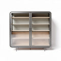 Glass display cabinet with wooden shelves in gray 80 x 40 x 100cm