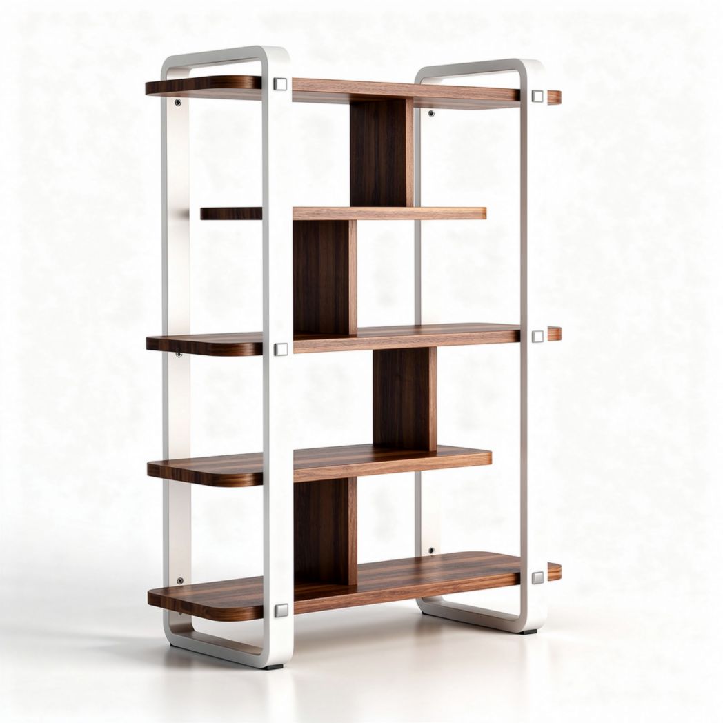 Wooden shelving unit with metal frame for living room or office 120 x 70 x 180cm