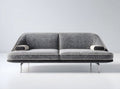 Modern two-seater sofa in grey fabric with chrome legs and armrests