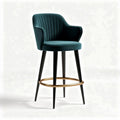 Velvet upholstered bar stool with gold ring accents and black legs 50 x 50 x 110cm