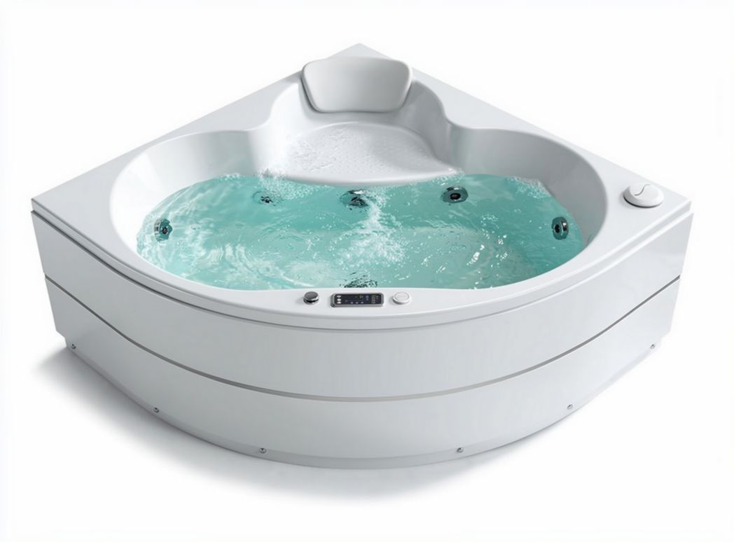 Corner jacuzzi tub with adjustable jets and digital controls 150 x 150 x 60cm