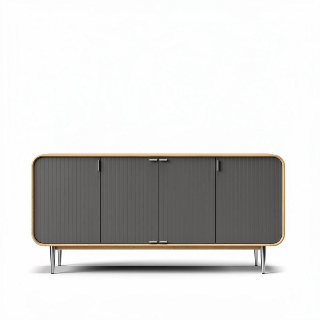 Modern gray cabinet with wooden frame and storage doors 120 x 40 x 75cm