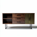 Wooden sideboard with metal accents and storage drawers 150 x 40 x 75cm