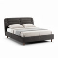 Upholstered bed frame with modern design and wooden legs in grey 200 x 160 x 100cm