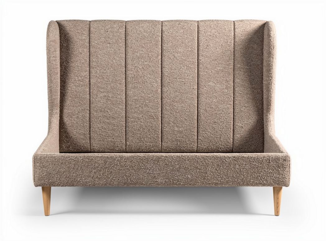 Fabric upholstered high back sofa with wooden legs 150 x 70 x 100cm
